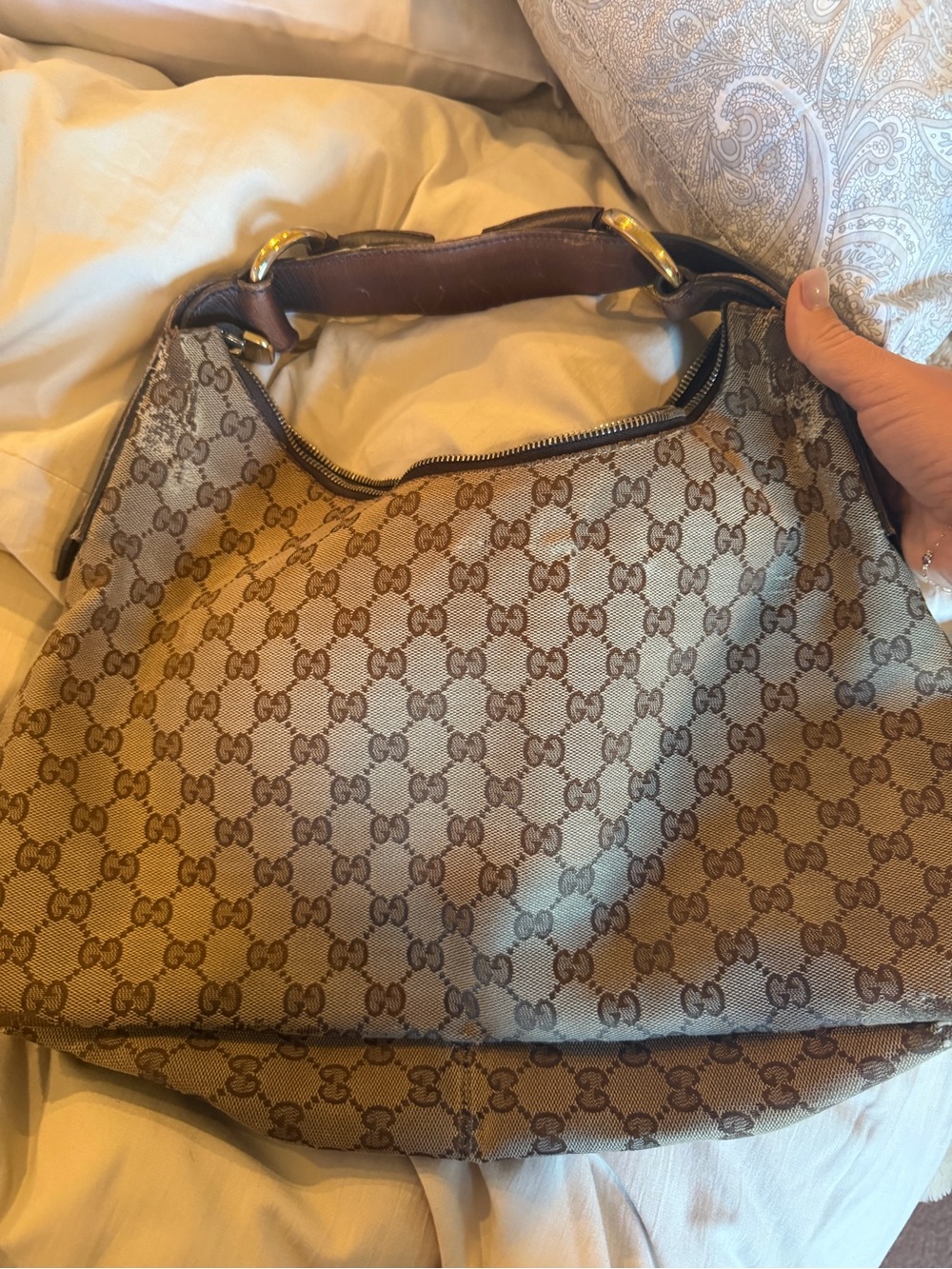 Gucci Beige & Brown GG Monogram Hobo Bag